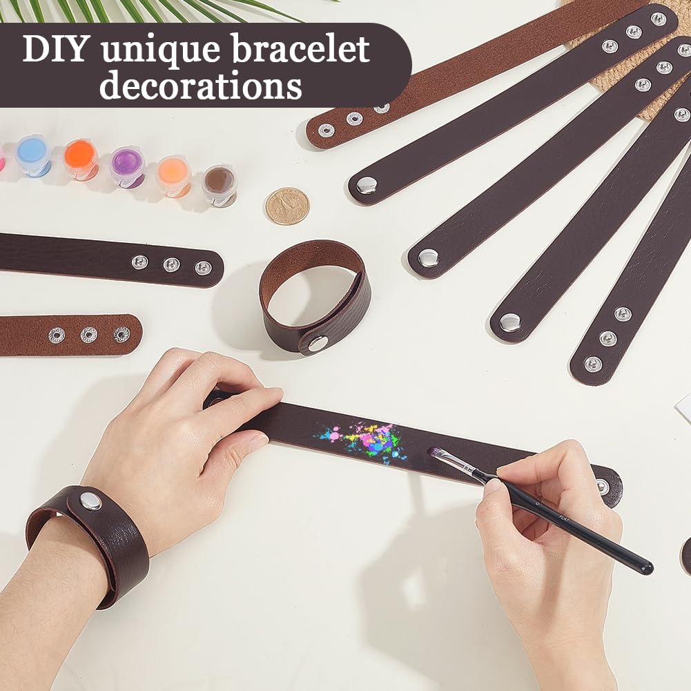 AHANDMAKER 12Pack Brown Leather Bracelets DIY Craft Wristbands Snap Kits PU Leather Snap Bracelets Wristband Craft for Men Women Jewelry Making Handmade Gifts Supplies