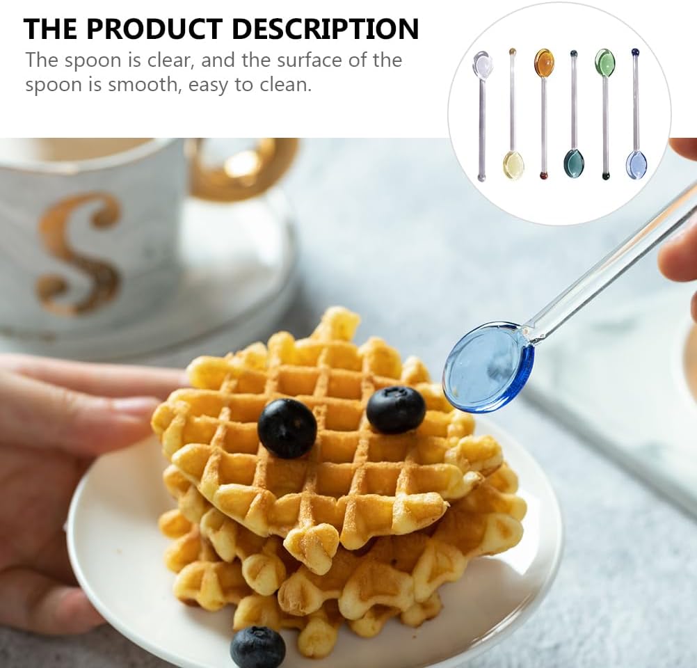 6Pcs Coffee Spoon Glass Tasting Spoon Set, Teaspoon Stirring Spoon for Tea, Dessert, Cocktail