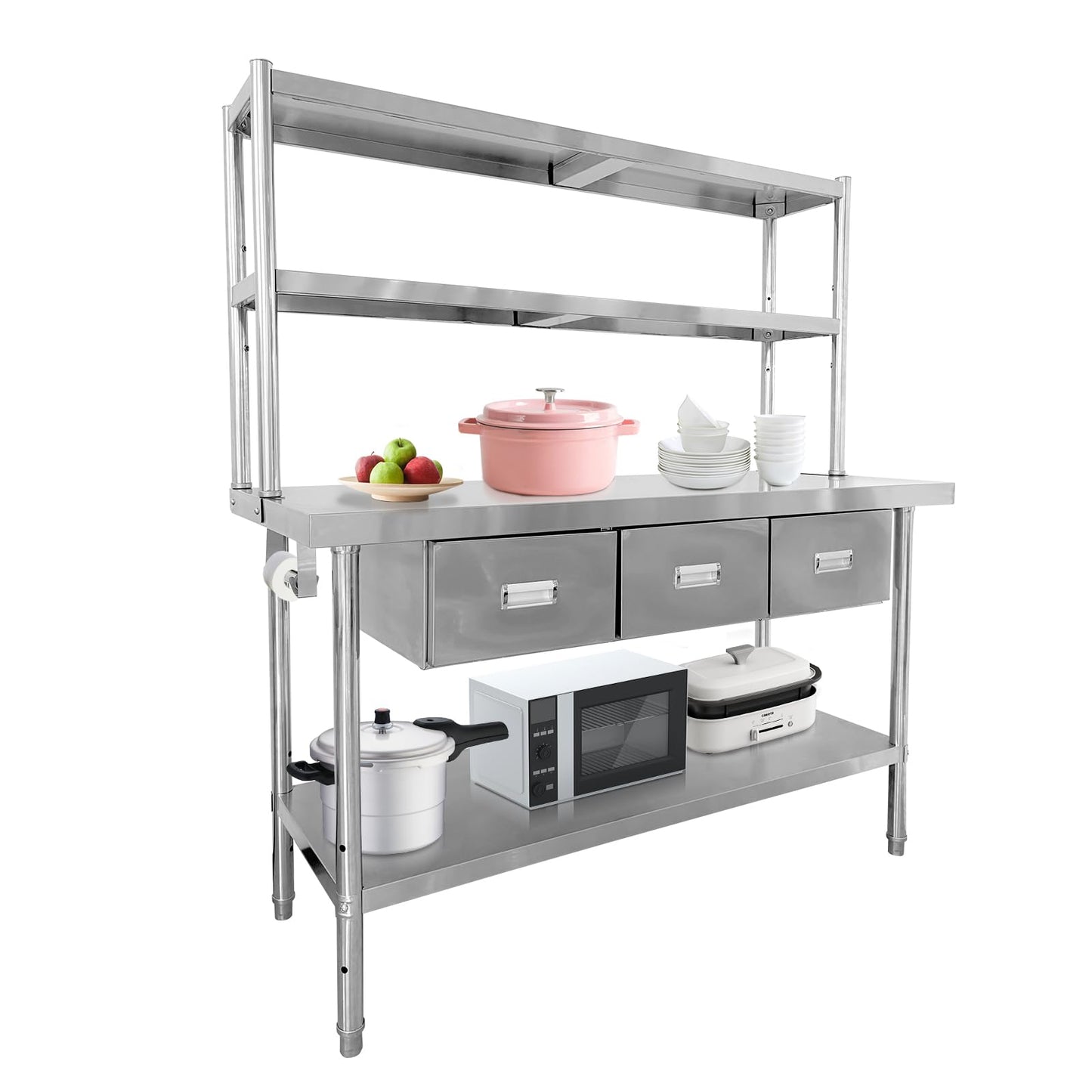 Garvee Stainless Steel Table with Drawers, 48" x 24" Commercial Work Tables with Undershelf, Metal Kitchen Prep Table for Home Restaurant Garage, Commercial Workbench