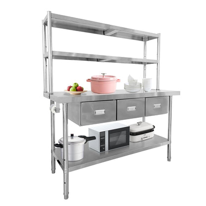 Garvee Stainless Steel Table with Drawers, 48" x 24" Commercial Work Tables with Undershelf, Metal Kitchen Prep Table for Home Restaurant Garage, Commercial Workbench