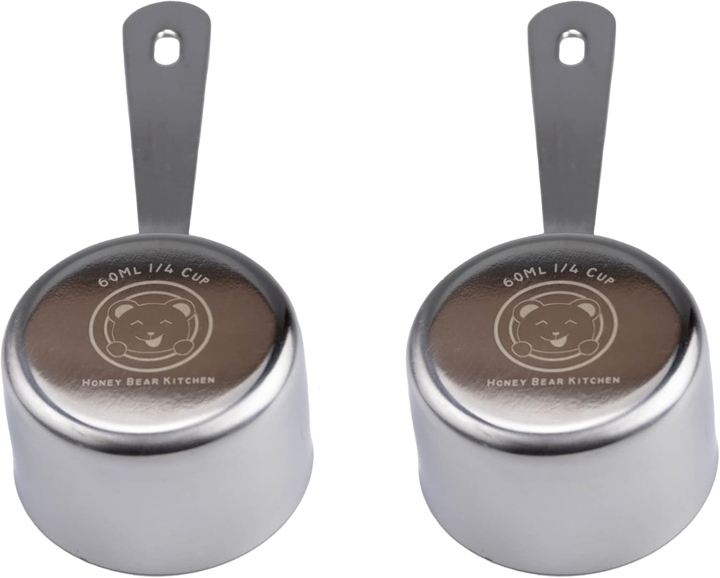 Honey Bear Kitchen 1/4 Cup Measuring Scoop Cups v2 - Polished Stainless Steel (Set of 2)