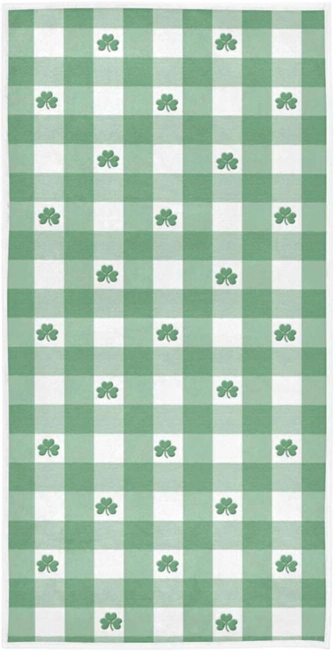 senya St. Patrick's Day Hand Towels, Green White Gingham Pattern, Highly Absorbent for Bathroom - Shamrocks