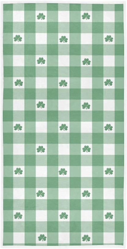 senya St. Patrick's Day Hand Towels, Green White Gingham Pattern, Highly Absorbent for Bathroom - Shamrocks