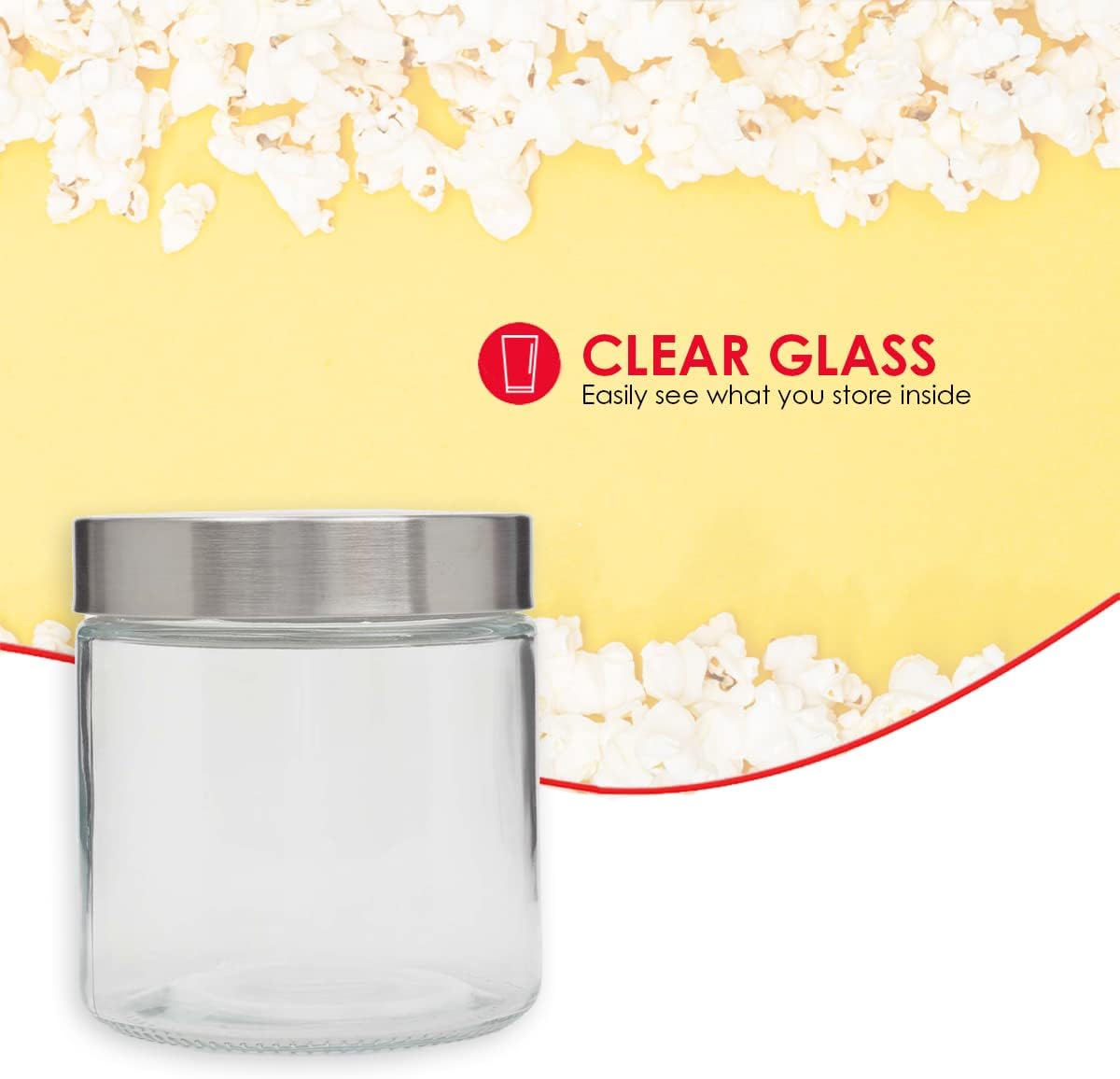 Home Basics Small Kitchen Canister, Clear Glass with Stainless Steel Lid, for Flour, Sugar, Coffee, Snacks