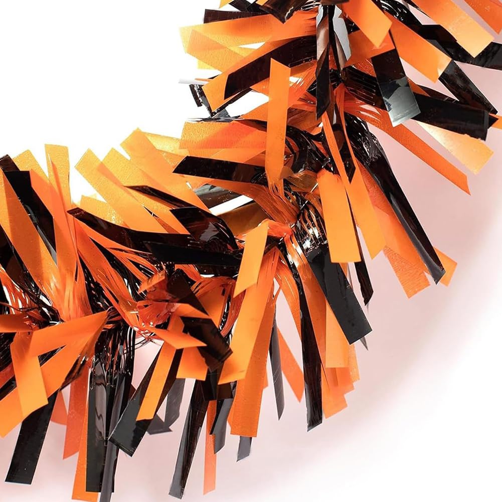 Halloween Tinsel Garland - 66 Ft Shiny Metallic Tree Garland Glitter Tinsel Hanging Twist Hanging Decorations for Halloween Party Holiday Supplies (Orange,Black)