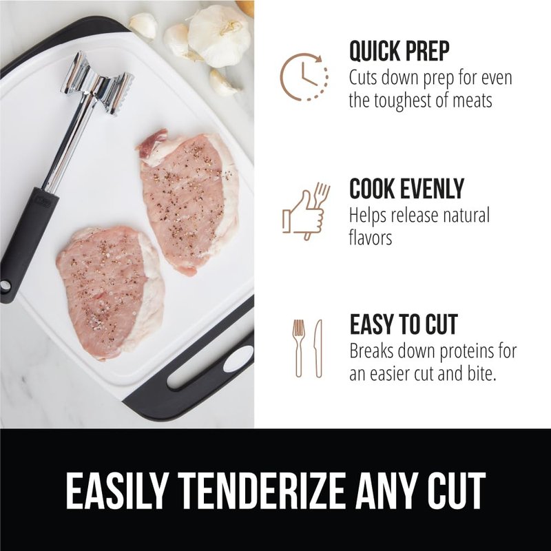 GORILLA GRIP BPA-Free Patented Dual-Sided Meat Tenderizer Tool, Soft Comfortable Handle with Hanging Hole, Heavy Duty Kitchen Mallet for Steak Beef Fish, Chicken Cutlet Pounder, Dishwasher Safe, Black