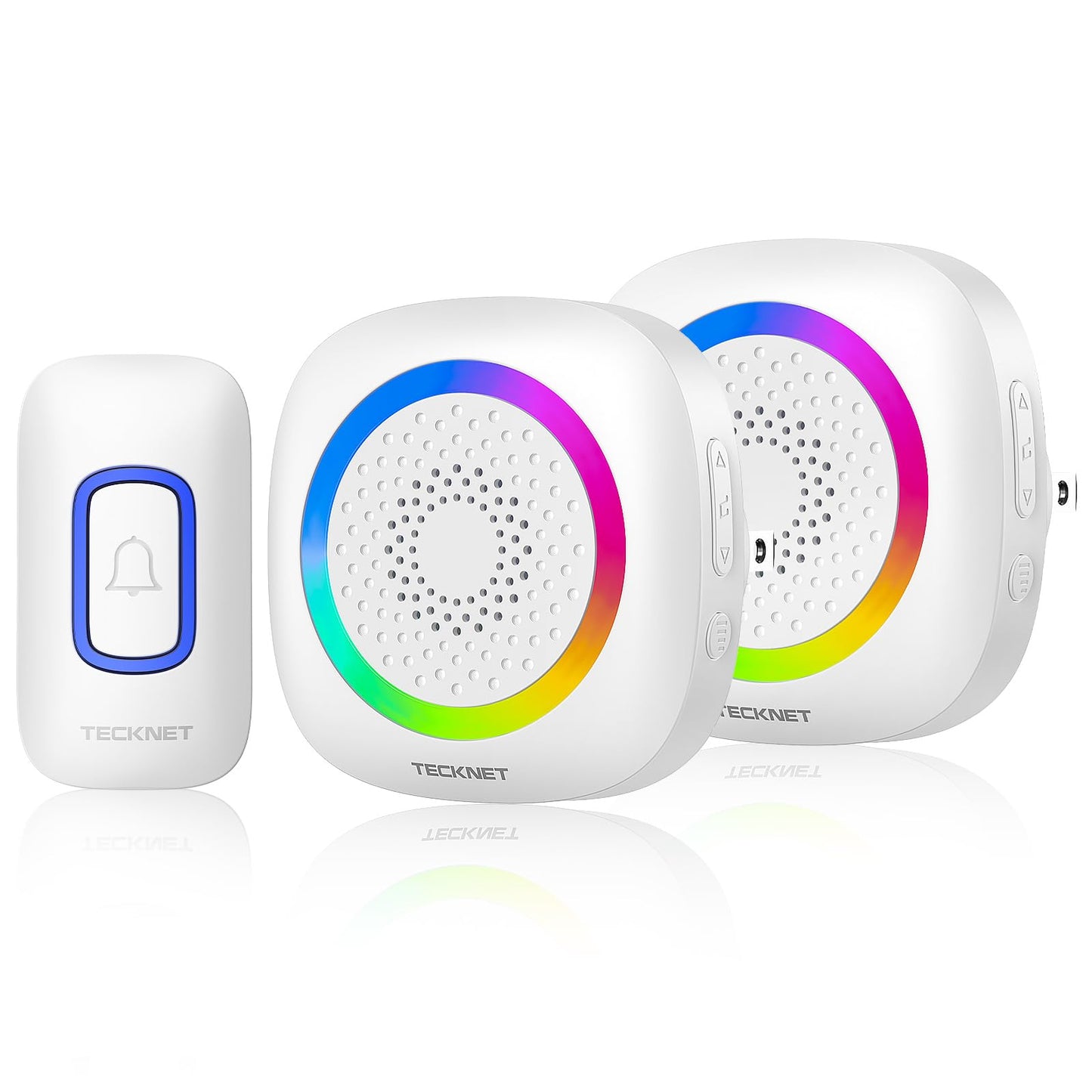TECKNET Plug-in Wireless Doorbell with RGB Lighting & 1300 Feet Range,IP66 Waterproof Doorbell for Home/Classroom/Office/Business,60 Chimes,5-Level Volume,4.5-Year Battery Life(White)