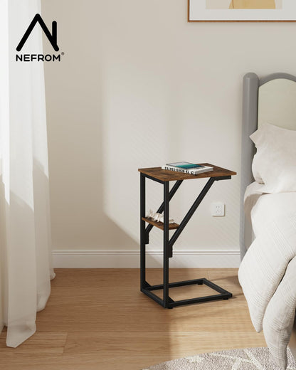 NEFROM ET-D-BR1 C-Shaped End Table, Small Couch Side Table, Sofa TV Tray Table for Living Room, Bedroom, Bedside