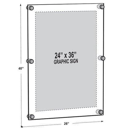 Azar Displays,105536, Floating Acrylic Wall Frame with Silver Hardware Stand Off Caps, Clear Hanging Photo Frame Display Mount with Frameless Border, Glass-Like Frame for Large Prints, 24" x 36"