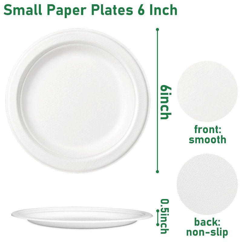 Uniecocus Small Paper Plates 6 Inch, Disposable Dessert Plates for Appetizer, Cake, White, 300 Pack