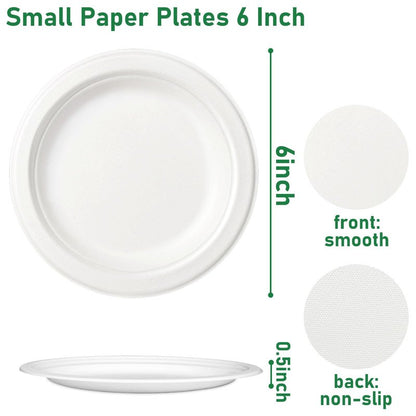 Uniecocus Small Paper Plates 6 Inch, Disposable Dessert Plates for Appetizer, Cake, White, 300 Pack