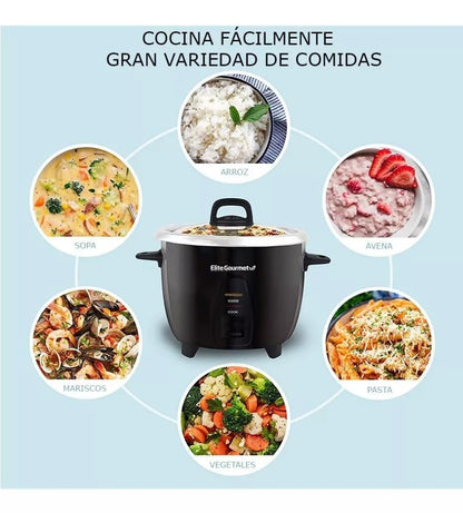Elite Gourmet ERC2010B Electric Rice Cooker with Stainless Steel Inner Pot Makes Soups, Stews, Porridge's, Grains and Cereals, 10 cups cooked (5 Cups uncooked), Black