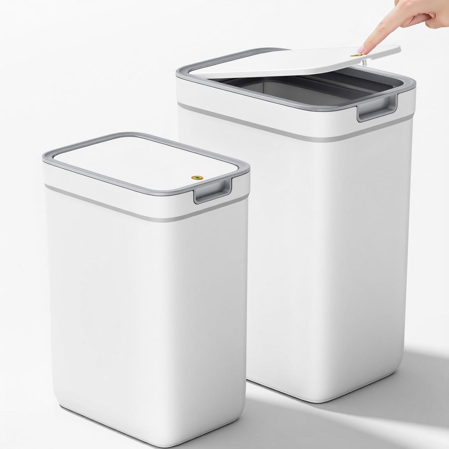 Spreezy 2 Pack Lid(3.6 2.4 Small Trash Can with Gal & Gal), Bathroom Garbage Can with Hidden Trash Bag Storage, Slim