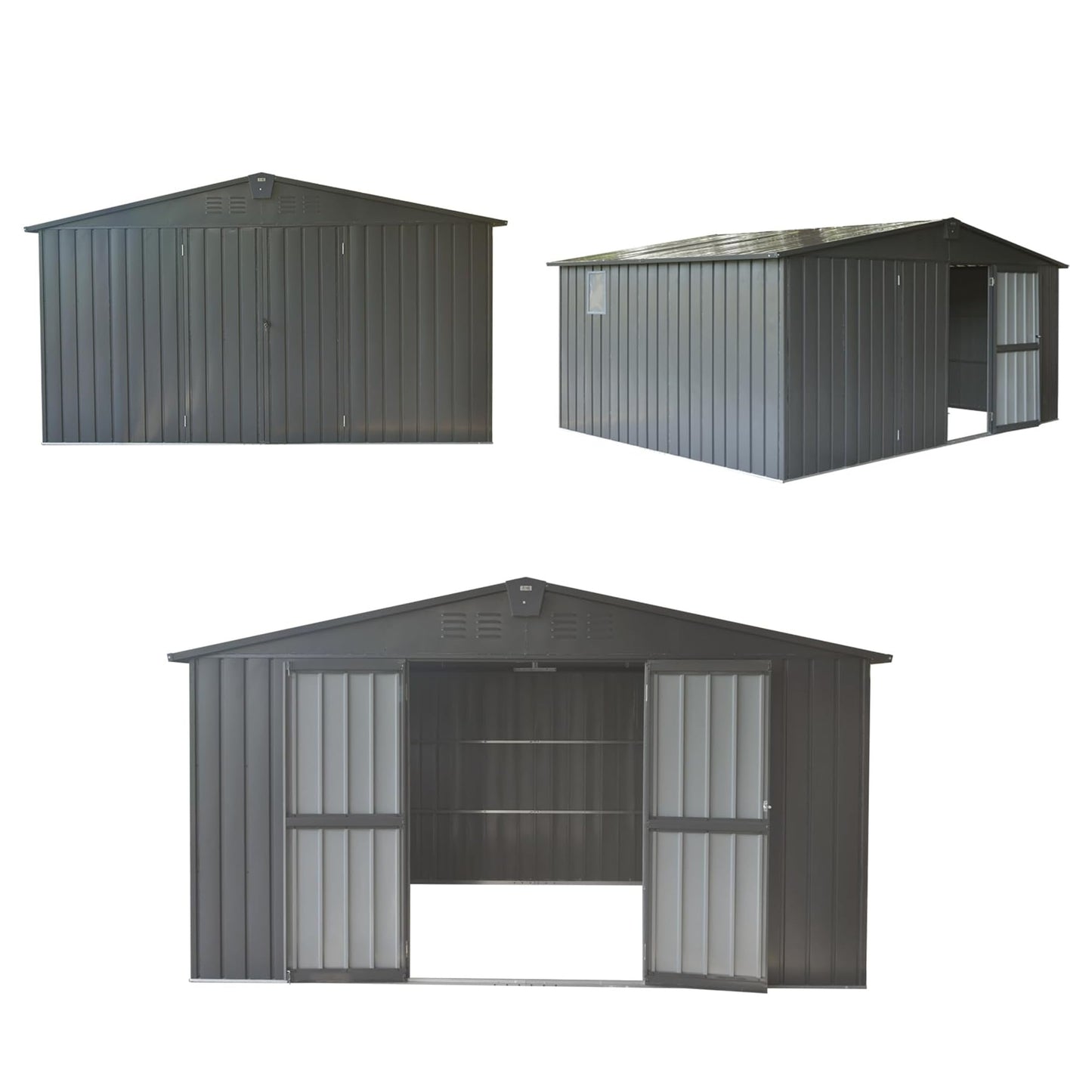 Okak 11 X 9 Ft Metal Outdoor Storage Shed with Lockable Doors Galvanized Metal Garden Shed with Windows Garden Shed Tool Storage Sheds House for Backyard Garden,Patio,Dark Grey