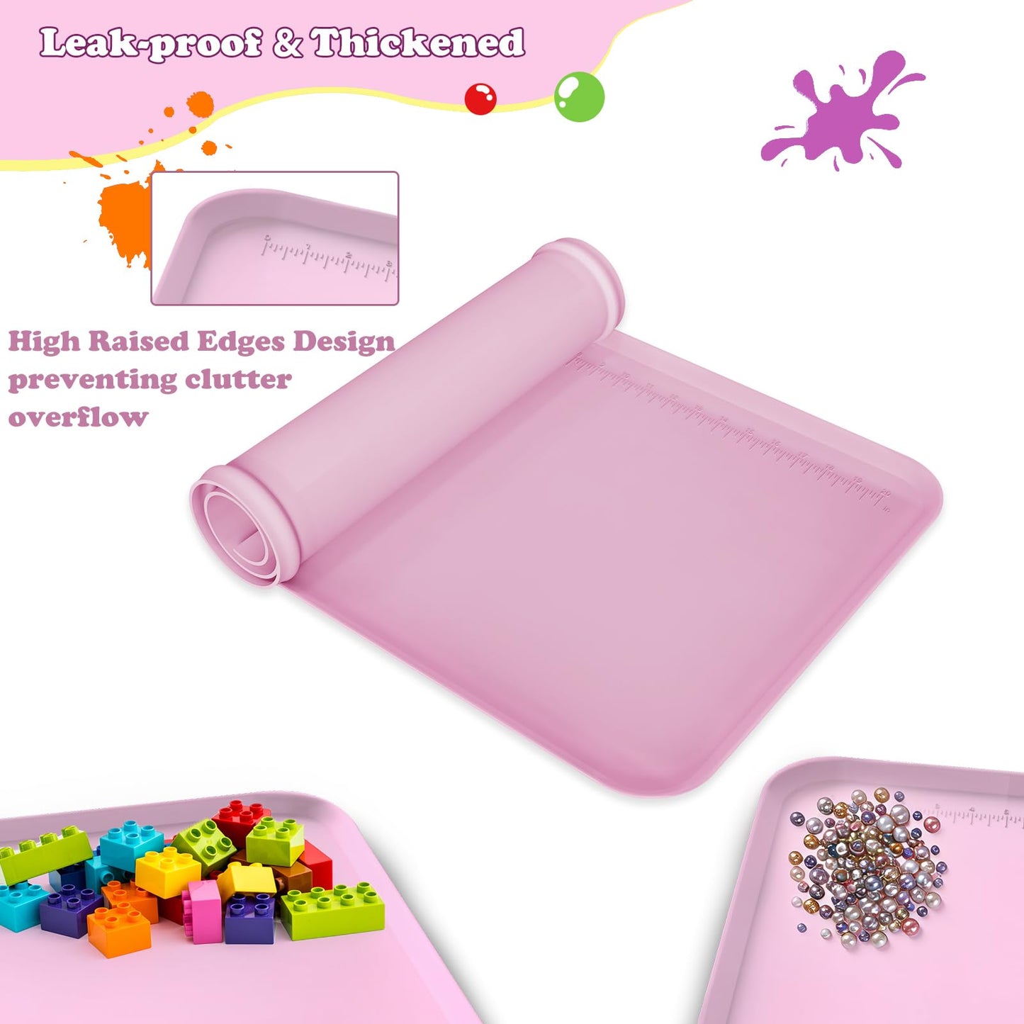 Silicone Art Mat for Crafts, 24"x16" Silicone Craft Mat with Raised Sides to Protects Surfaces Perfectly for Painting, Resin, Legos, Slime, Jewelry-Making, DIY (Pink)