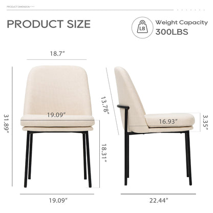 COLAMY Dining Chairs Set of 4, Modern Dining Chairs, Fabric Upholstered Dining Chairs, Kitchen Chairs with Curved Back and Metal Legs for Dining Room Kitchen Restaurant, Beige
