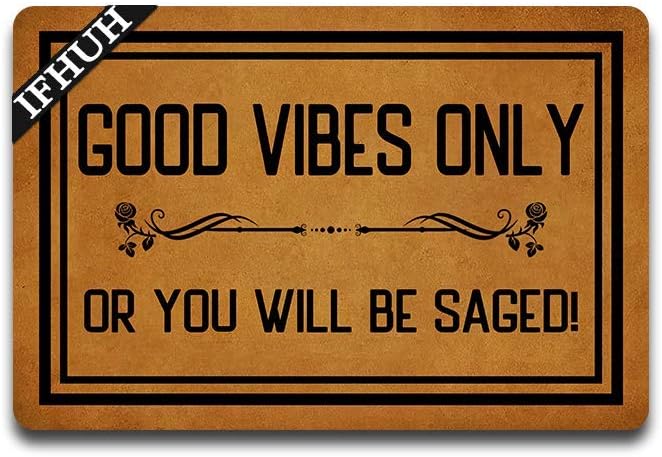 Good Vibes Only Doormat, Funny Welcome Mat, Rubber Non-Slip Backing, 23.6 in x 15.7 in