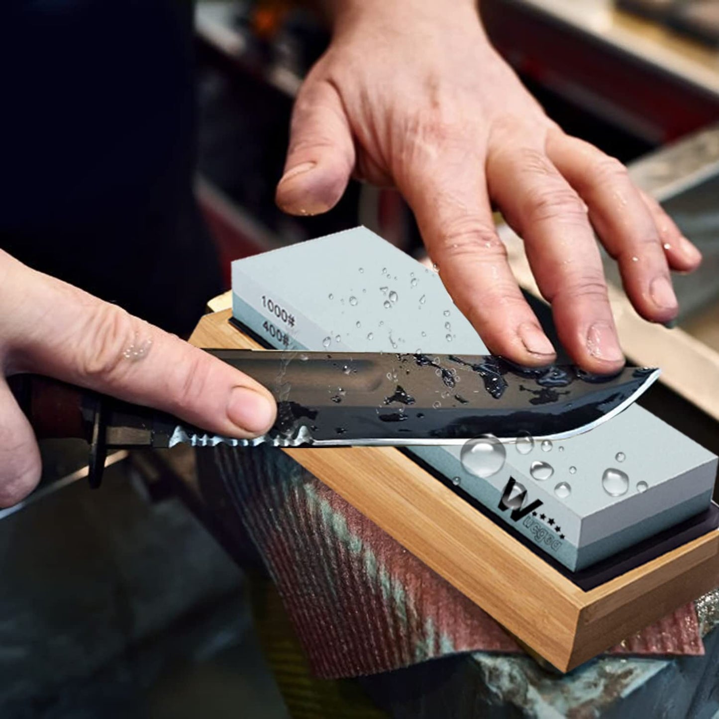 Wucgea Knife Sharpening Stone Kit - 400/1000 3000/8000 Grit Japanese Whetstone Set with Non-Slip Rubber Base, Angle Guide, Flattening Stone and Leather Strop