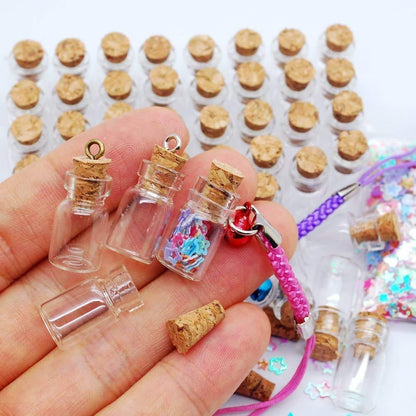 Qixivcom 120 Pcs 0.5ml Mini Cork Bottles Vials Clear Small Glass Bottles Tiny Jars with Corks Miniature Glass Bottle Charm Kit Gifts DIY Decoration Wishing Bottles Eye Screws for Pendant Arts Crafts Wedding Party Favors