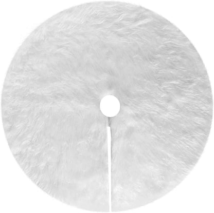 Christmas Tree Plush Skirts, 30 inches White Pure Long Haired Faux Fur Xmas Tree Skirt for Holiday Decorations