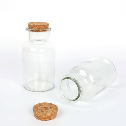 Magic Season Decorative Glass Bottles with Cork Stoppers (250 ml Wide Mouth Round Bottles/Set of 2)