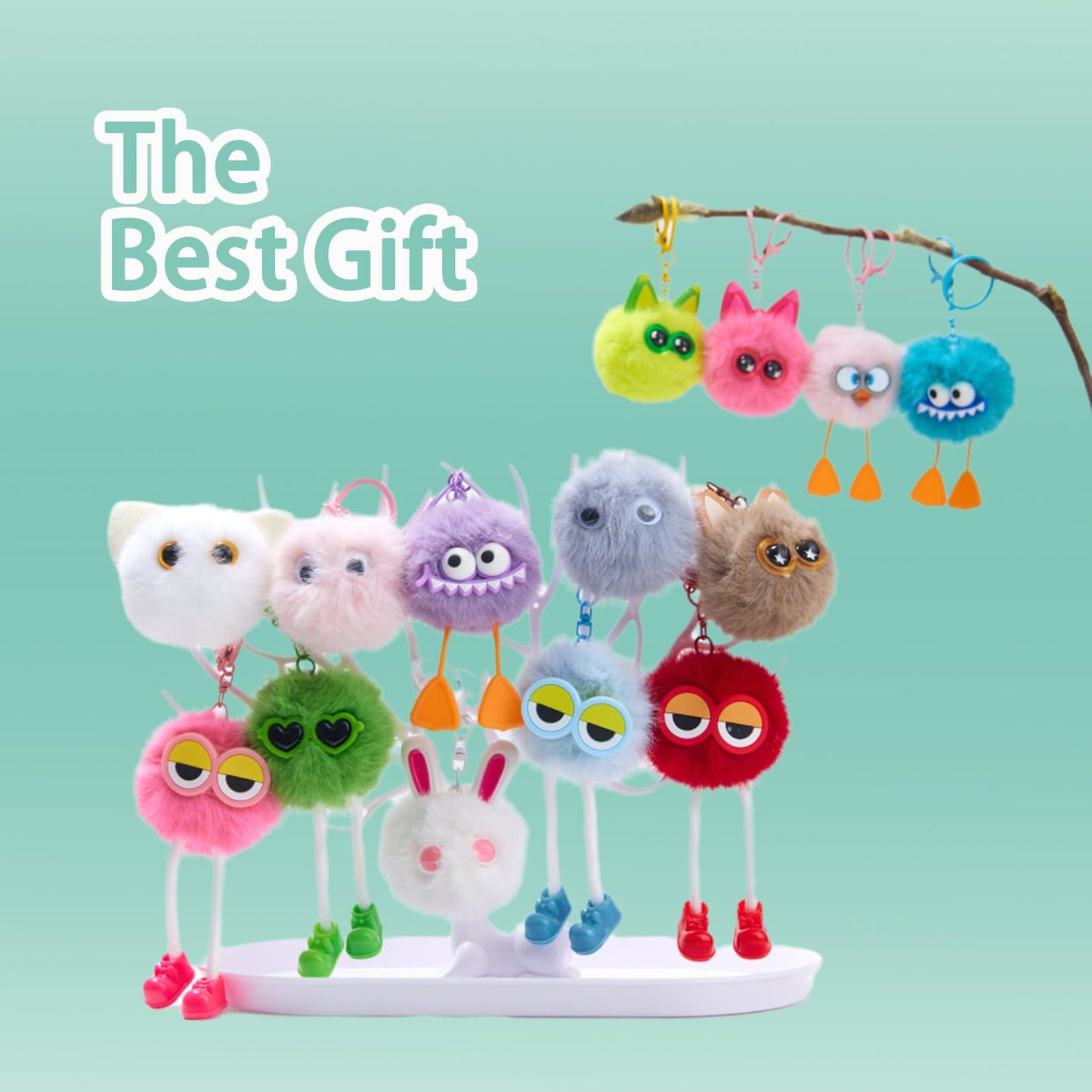 18 PCs Kids Keychains - Keychain Cute for Birthday Goodie Bags Stuffers Party Favors Fuzzy Plush Keychain Bulk Monster Keychains End of Year Student Gifts from Teacher 5th Grade Graduation Gifts