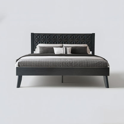 Queen Size Platform Bed Frame with Headboard & Footboard, Center Metal Legs, 12 Solid Wood Slatted Base, Easy Assembly, No Box Spring Needed, Noise-Free & Anti-Slip, Ebony Oak Finish UPQ-35