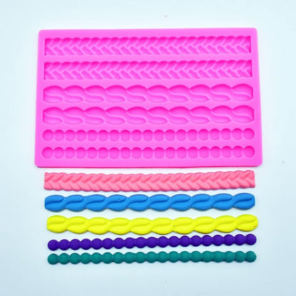 3D Pearl Knit Rope Silicone Mold for Fondant, Cake Border Decorating Molds, DIY Baking Tools