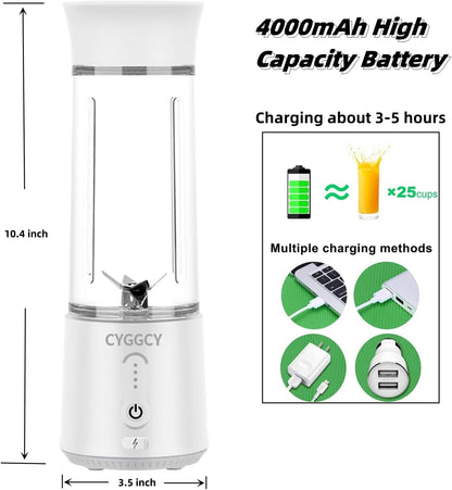 Portable Blender, Personal Blender for Shakes & Smoothies, Mini 17.6Oz Juicer Cup with 6 Blades, 4000mAh USB