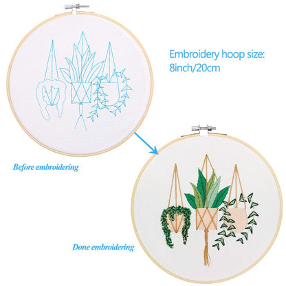 3 Pack Embroidery Starter Kit with Pattern, Kissbuty Full Range of Stamped Embroidery Kit Including Embroidery Fabric with Pattern, Bamboo Embroidery Hoops, Color Threads and Tools Kit (Floral Plants)