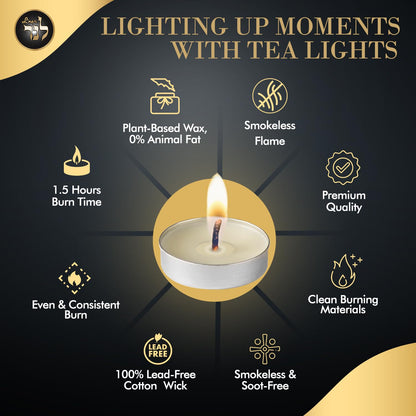 L’ner 1.5 Hour MINI Tealight Unscented Candles, 100 Pack – Smokeless & Dripless Tea Lights, Plant-Based Wax, Lead-Free Cotton Wick – Premium Quality Tea Light for Shabbat, Memorial, Home, Weddings