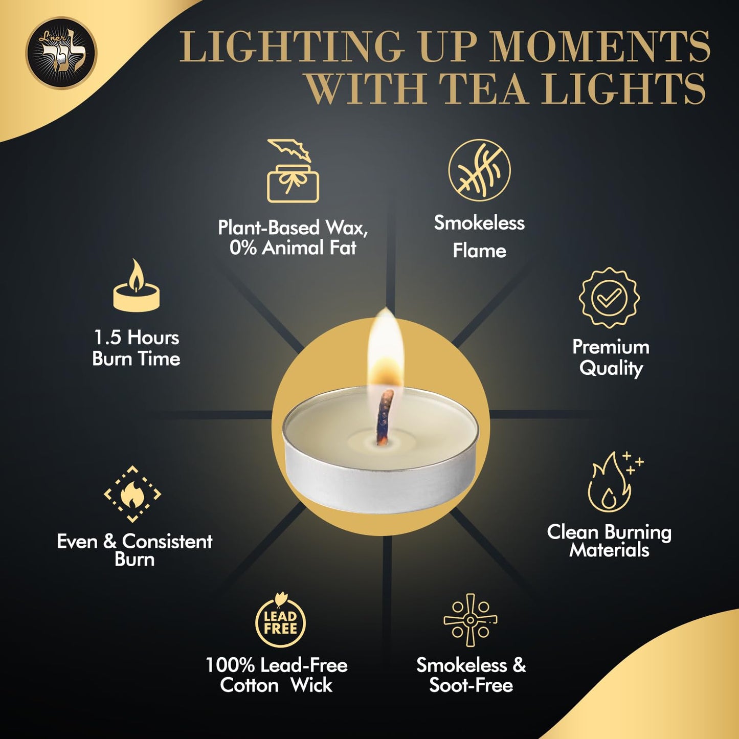 L’ner 1.5 Hour MINI Tealight Candles, 200 Pack – Smokeless & Dripless Unscented Tea Lights, Plant-Based Wax, Lead-Free Cotton Wick – Premium Quality Tea Lights for Shabbat, Memorial, Home, Weddings