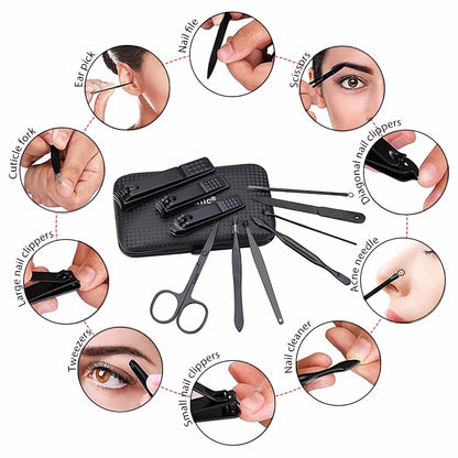 Manicure Set Nail Clippers Kit Professional Stainless Steel Nail Care Tools with Leather Travel Case 10 in 1 Blue