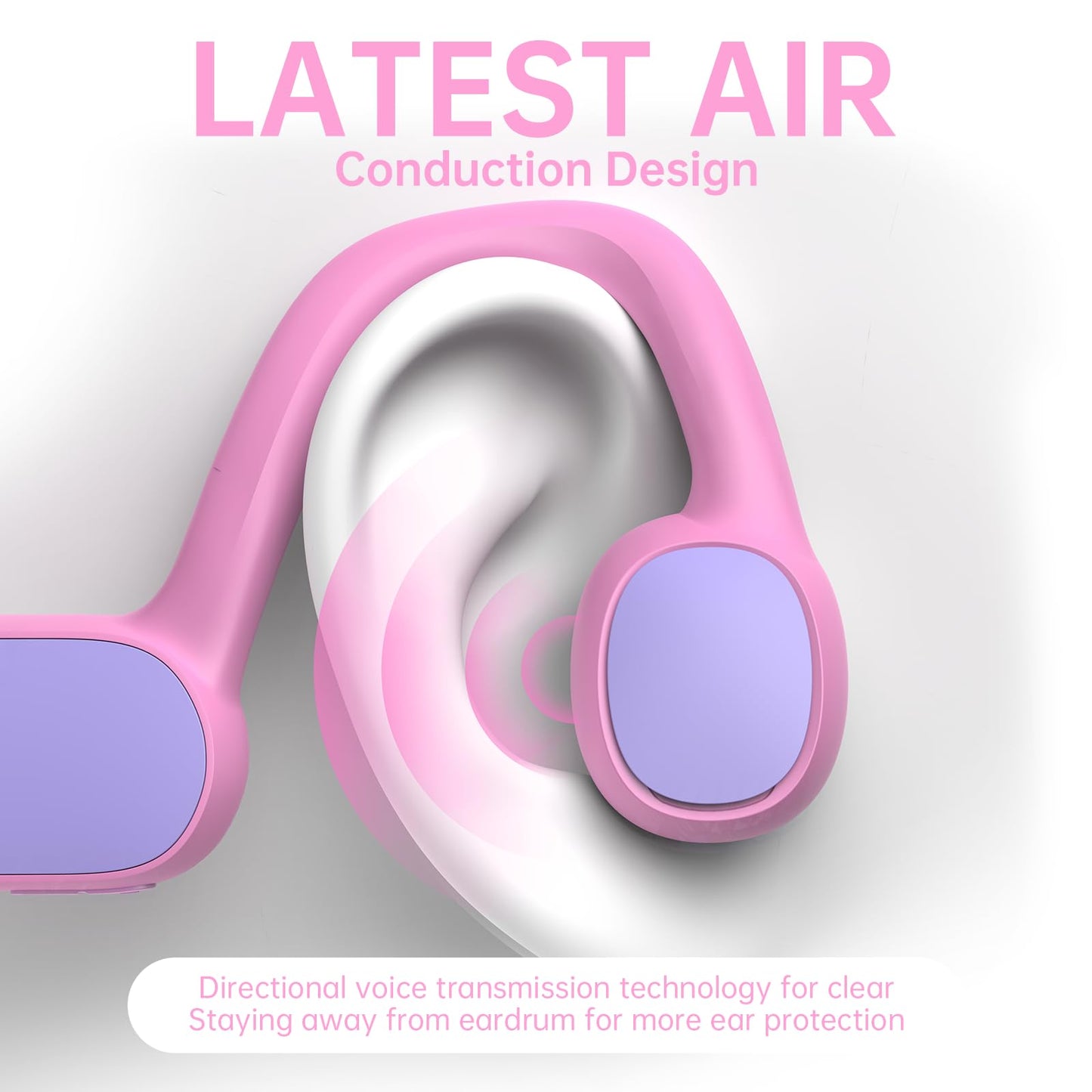 Mehomeli Kids Headphones, Bluetooth 5.2 Air Conduction Open Ear Headphones, 85dB Volume Limiting, Stereo Sound with Mic, IPX5 Waterproof, 20H Playtime, Perfect for School and Outdoor-Pink