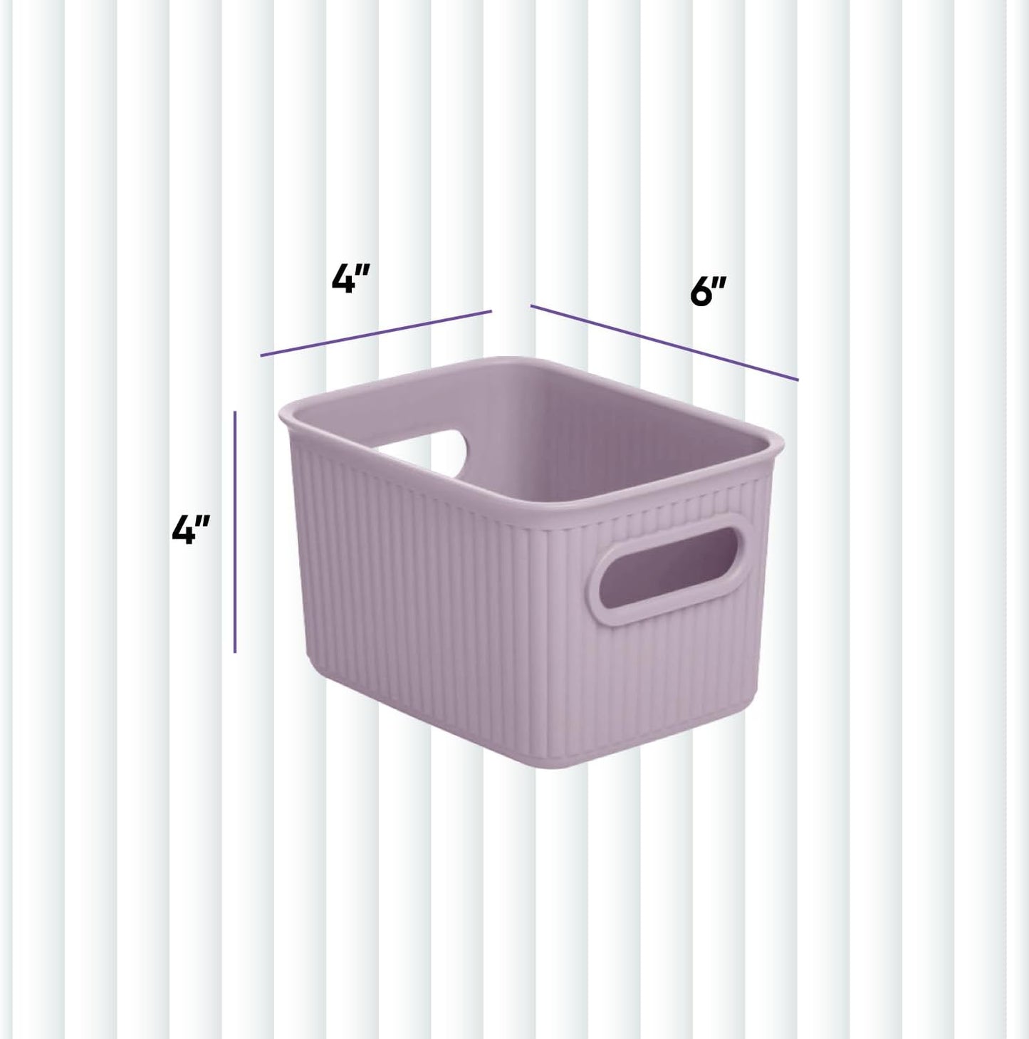 Superio Ribbed Collection - Decorative Plastic Open Storage Bins, Small Lilac Purple (2 Pack) for Organizing Closet