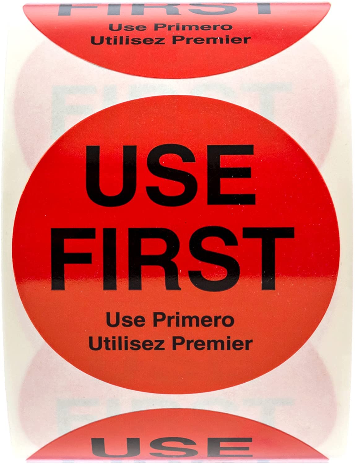 2" Round Use First Stickers / 500 Red Removable Circle Labels/Trilingual Small Business Sticker / 2 Inch Use 1st Label/Made in The USA