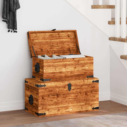 Vorpalize Rough Mango Wood Storage Chest Box Trunk, Rectangular Sturdy Blanket Chest, Set of 2, 13.8 x 27.6 x 13.8 in, Natural Brown Finish for Bedroom, Living Room