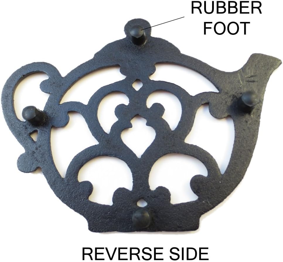 Teapot Cast Iron Trivet for Hot Pots, Kitchen & Dining Table, Black, 8 by 6.1 Inches, Gift for Home Decor