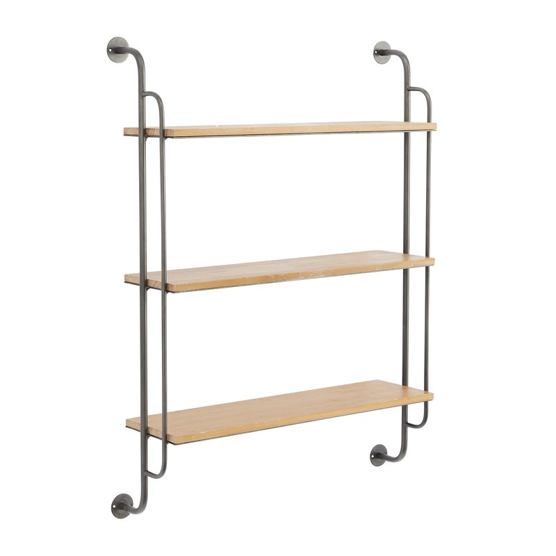 Deco 79 Industrial Metal Shelf Wall Storage Shelves for Bedroom, Living Room, Bathroom, Kitchen, Office and More, 25" L x 7" W x 33" H, Brown