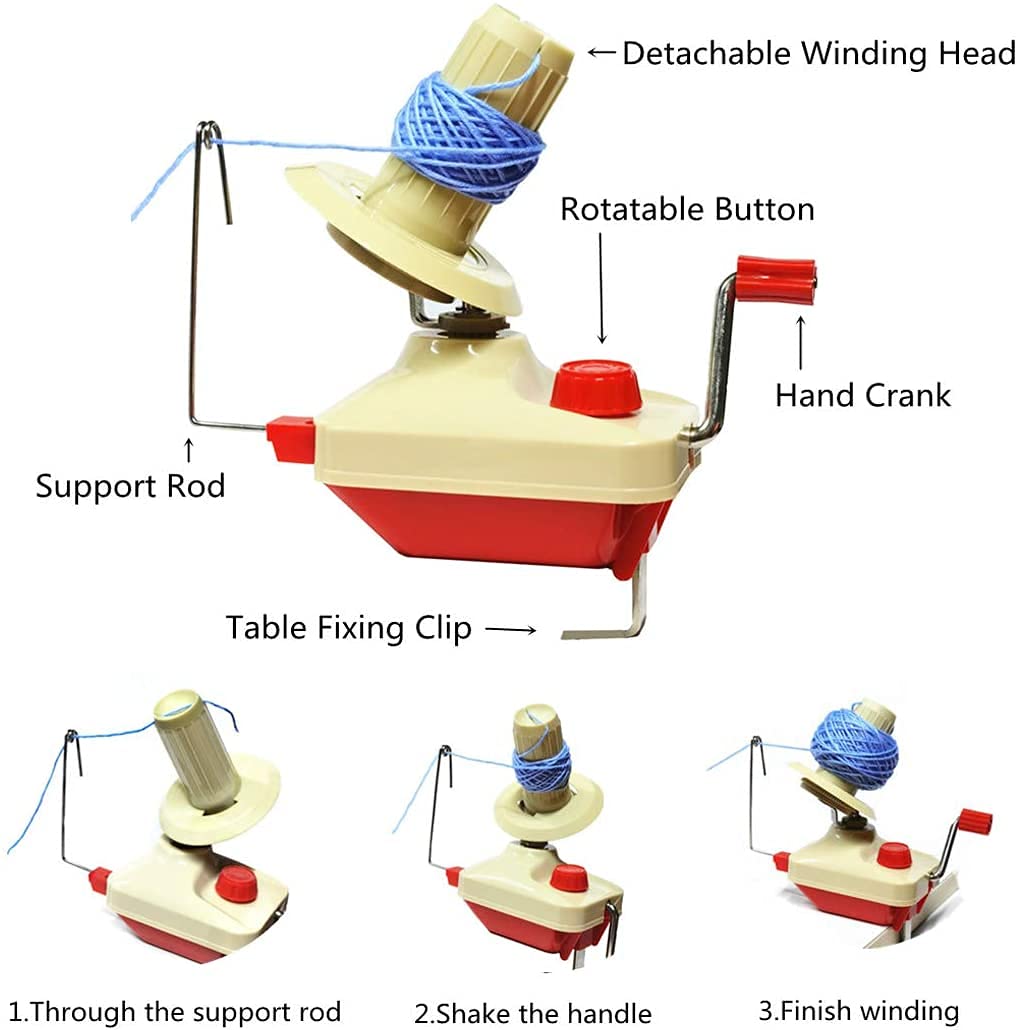 𝐘𝐚𝐫𝐧 𝐖𝐢𝐧𝐝𝐞𝐫 - Yarn Ball Winder Easy to Set Up and Use - Hand Operated Yarn Winder 3.5 Ounce Capacity +1 Set 4 Size pompom maker +20 PCS Needle Button Set + 1 PCS Scissors