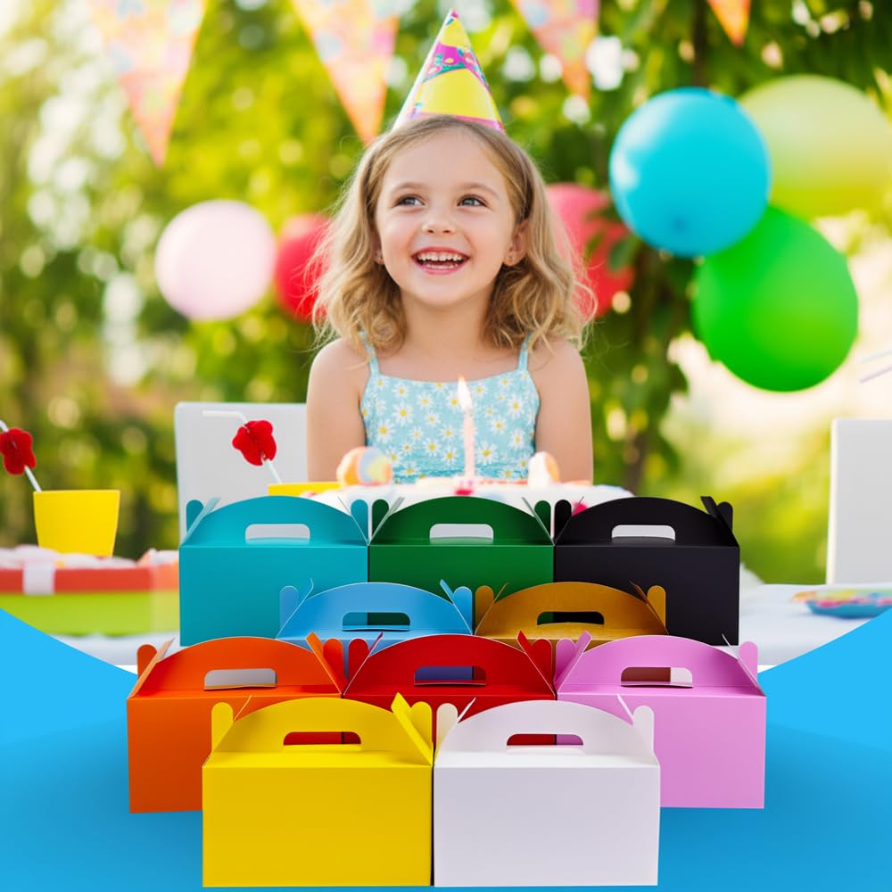 Aosric Gable Gift Boxes with Handles, 30 Pack Colorful 9.45"x5"x5" Cardstock Large Bulk Treat Boxes for Party Favors, Birthday, Baby Shower, Wedding, Holiday Gifts