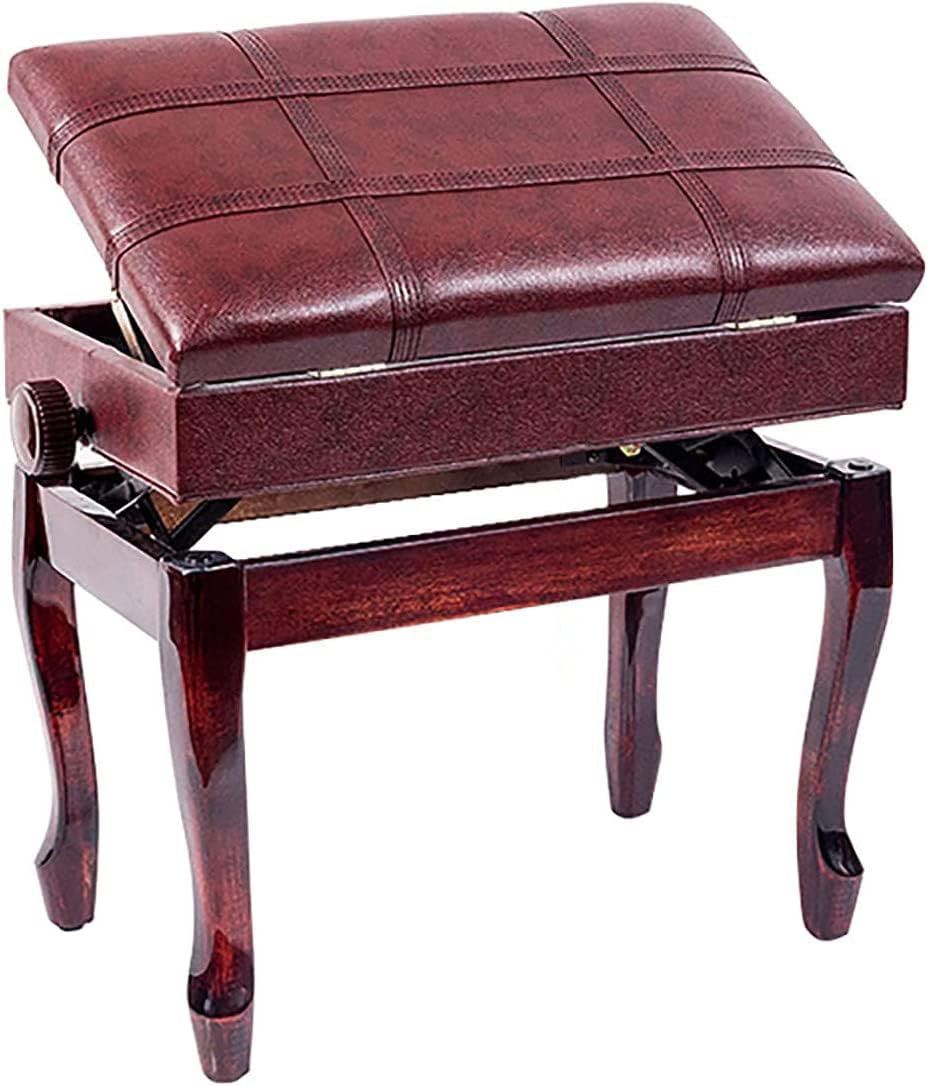 GAZOGJ Family Banquet Piano Stool Dressing Table Stool Height Adjustable Piano Bench Genuine Leather Keyboard Stool Padded Cushion Filling with High Resilience Sponge,Mahogany