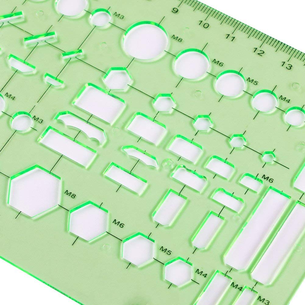 QincLing 11 Pieces Geometric Drawings Templates Stencils Plastic Measuring Template Rulers Clear Green Shape Template for Drawing Engineering Drafting Building School Office Supplies
