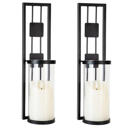 Homemory Wall Sconces Candle Holder Set of 2, Modern Metal Rustic Wall Decor for Living Room, Dining Room, Bedroom, Bathroom(Black)