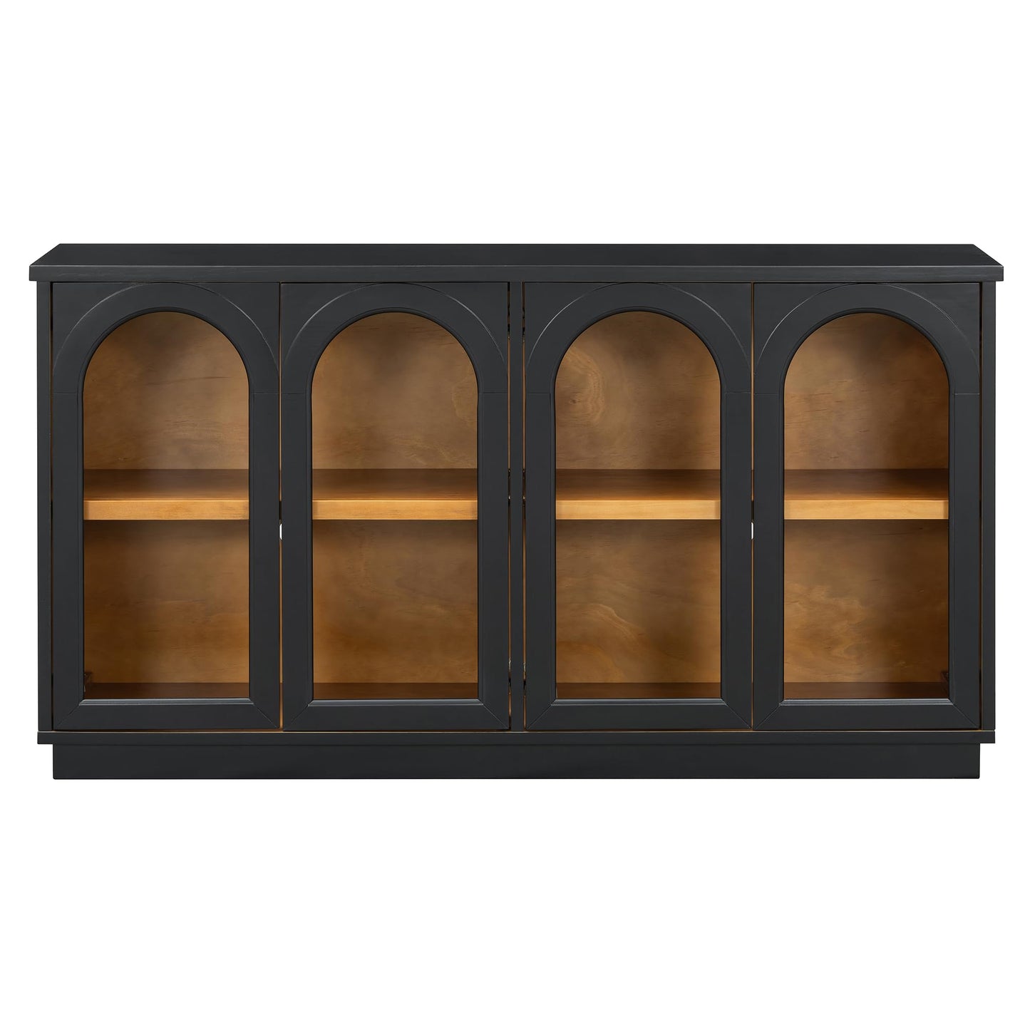 Merax 4-Door Large Storage Buffet Cabinet with Arched Glass Doors and Adjustable Shelves for Kitchen, Dining Room and Living Room