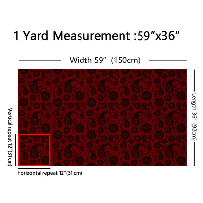 Red Black Paisley Fabric by The Yard Sketch Retro Exotic Paisley Fabrics for Sewing Supplies Botanical Floral Boho Retro Fabric DIY Soft Flannel Polyester No Stretch 1 Yard,36" L x 59" W