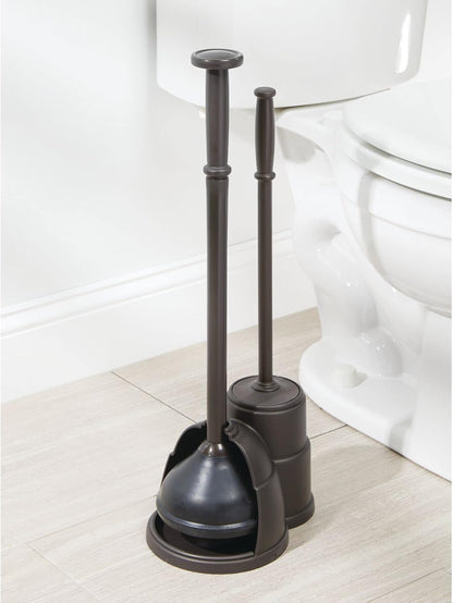 Set Set mDesign Plunger and Brush for Toilet Bowl - Hidden, Modern Toilet Brush and Plunger with Caddy - Brush Cleaner