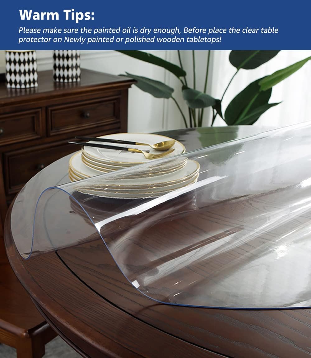 2Pcs 22 Inch PVC Tablecloth Round Clear Plastic Dining Table Protector Cover Waterproof Easy Clean Transparent Desktop