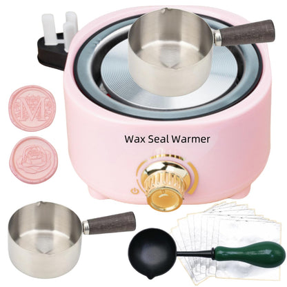 Wax Seal Warmer Electric, Pink Sealing Wax Warmer Furnace Kit Includes 1Pcs 80ml Large Spoon and 1Pcs Non-Slip Spoon Sealings Stamp Melting Warmer Great Tool for Melt Waxs Seals Sticks Beads (Pink)