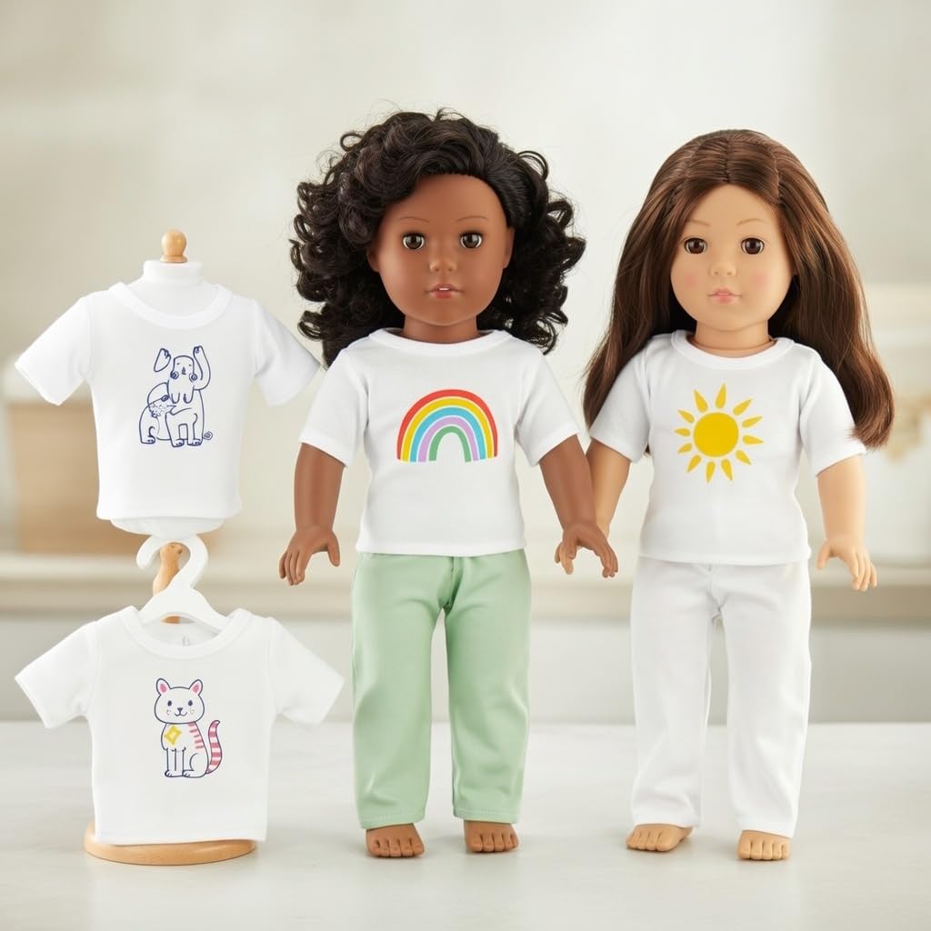Emily Rose 5-Pack White 18 Inch Doll T-Shirts - 80/20 Cotton/Poly | Doll Clothes Wardrobe Basics – Fits American Girl & Our Generation Dolls – for DIY Crafts, Tie Dye Sublimation & More